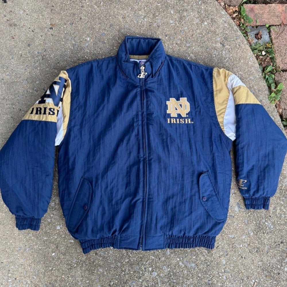 Vintage Logo Athletic Notre Dame Fighting Irish Jacket Navy Gold Large 90s NCAA